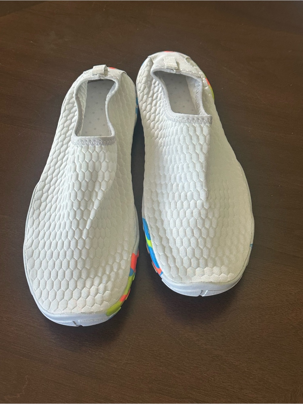 Men's Slip-On Athletic Sneakers in White with Rainbow Accent